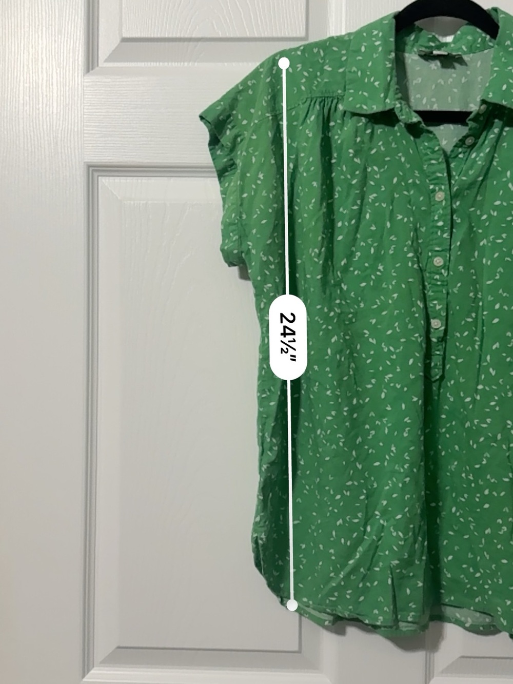 LOFT Green Printed Cap-Sleeve Button Front Blouse-M - Picture 9 of 9
